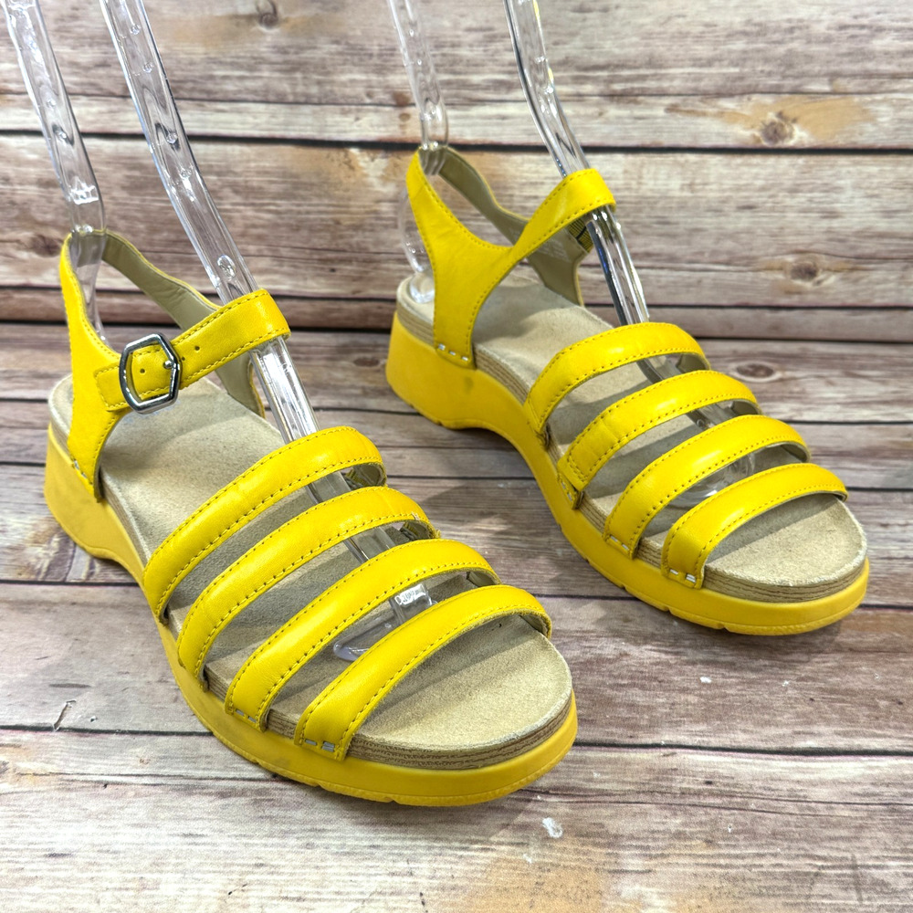 Dansko Womens Roxie Nappa Yellow Strappy Low Wedge Comfort Sandals 39/8.5